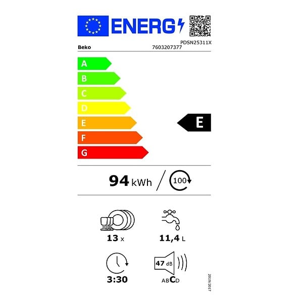 BEKO - lave-vaisselle 60cm 13 couverts 47db intégrable avec bandeau - PDSN25311X - large