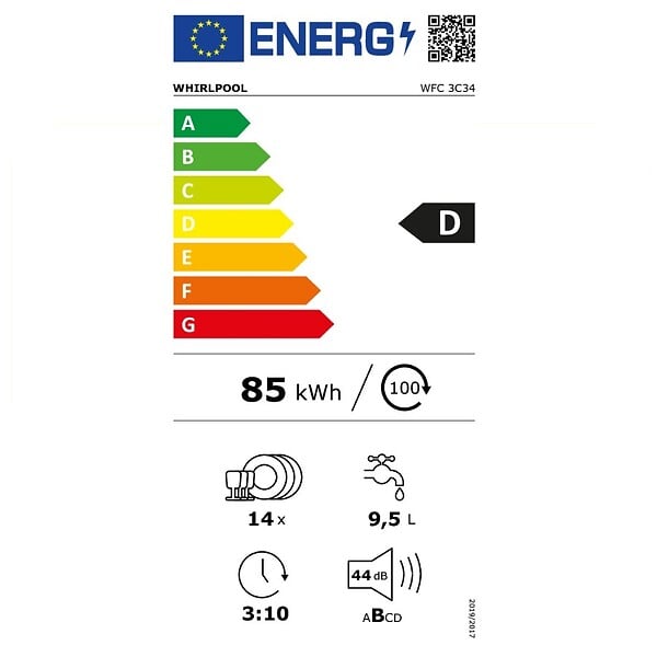 WHIRLPOOL - Lave-vaisselle 60cm 14 Couverts 44db - WFC3C34 - large