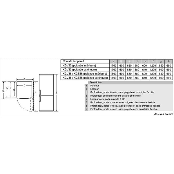 BOSCH - Réfrigérateur Combiné 60cm 308l Brassé Blanc - KGV36VWEAS - large