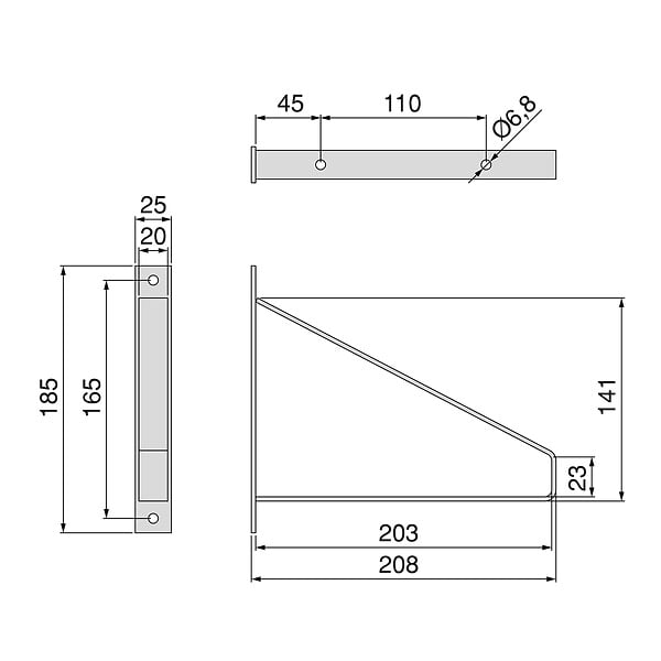 EMUCA - Jeu de supports pour étagères en bois Shelf avec forme triangulaire, Acier, Peint en noir - large