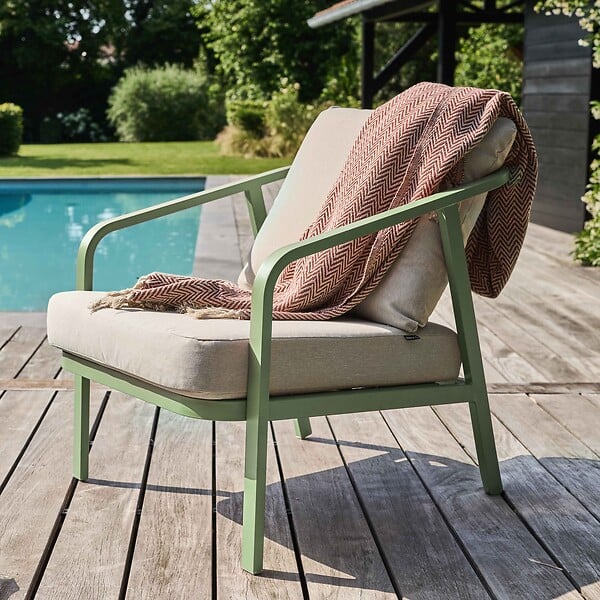 OVIALA - Salon de jardin 5 place en aluminium vert - Pampelonne - large
