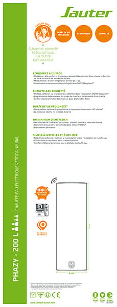 SAUTER - Chauffe-eau électrique 200L - Phazy - Connecté Wi-Fi - large