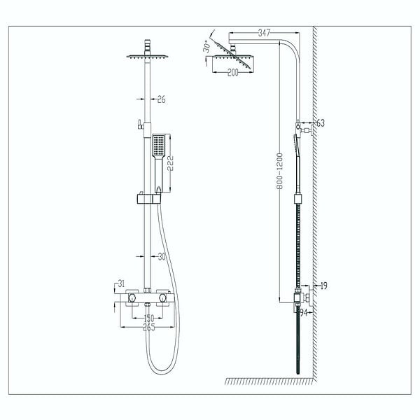AICA SANITAIRE - Colonne de douche thermostatique , kit carré noir AICA - large