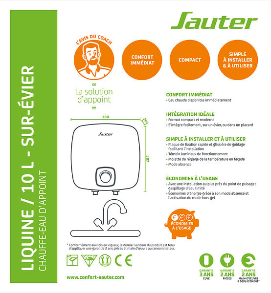 SAUTER - Chauffe-eau sur évier - Liquine - 10L - large