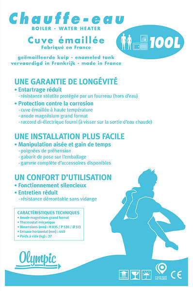 OLYMPIC - Chauffe-eau électrique stéatite Olympic - 100L - 1200W - large