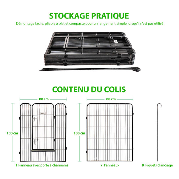 PAITSY - Parc Enclos pour chien chiot et lapin GARDEO80x100x8, 8 panneaux 80X100cm, 2,56M2, modulable, intérieur et extérieur, pliable, garantie 5 ans, Paitsy - large