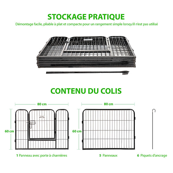PAITSY - Parc Enclos pour chien chiot et lapin GARDEO80x60x6, 6 panneaux 80X60cm, 1,28M2, modulable, intérieur et extérieur, pliable, garantie 5 ans, Paitsy - large