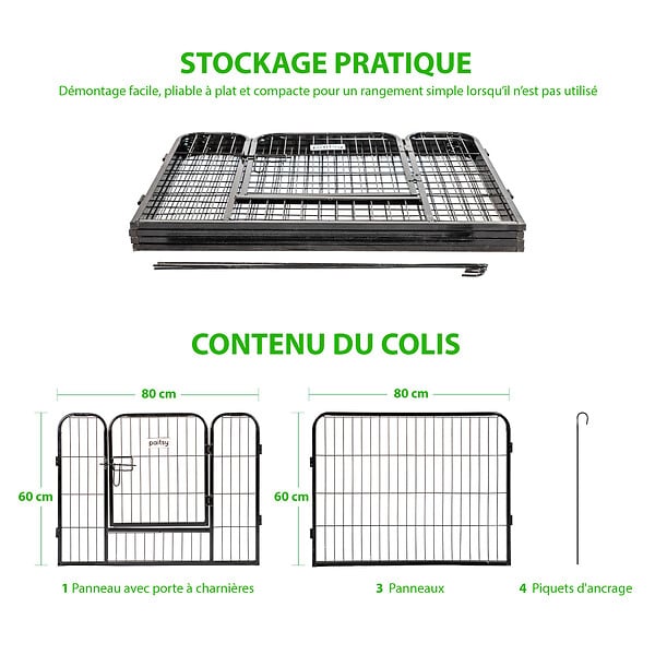 PAITSY - Parc Enclos pour chien chiot et lapin GARDEO80x60x4, 4 panneaux 80X60cm, 0,64M2, modulable, intérieur et extérieur, pliable, garantie 5 ans, Paitsy - large