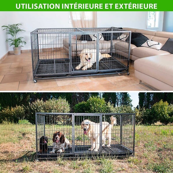 PAITSY - Cage pour chien intérieur et extérieur Mouvedy2XL, 180x93x89cm, caisse de transport, roues verrouillables, pliable, 2 portes, plateau amovible,Paitsy - large