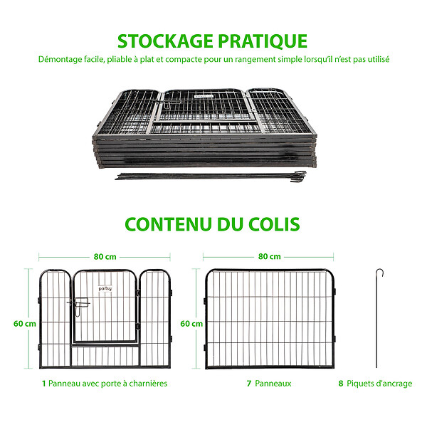 PAITSY - Parc Enclos pour chien chiot et lapin GARDEO80x60x8, 8 panneaux 80X60cm, 2,56M2, modulable, intérieur et extérieur, pliable, garantie 5 ans, Paitsy - large