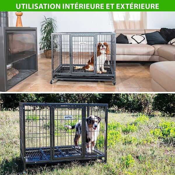 PAITSY - Cage pour chien intérieur et extérieur MouvedyL, 94x64x76cm, caisse de transport, roues verrouillables, pliable, 2 portes, plateau amovible, Paitsy - large
