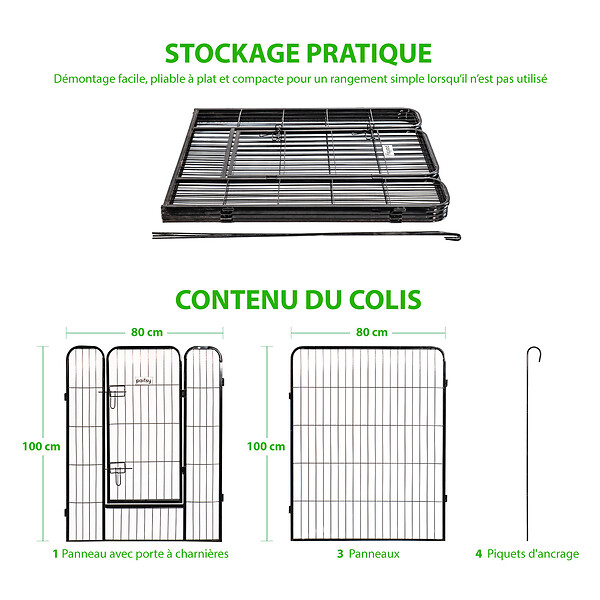 PAITSY - Parc Enclos pour chien chiot et lapin GARDEO80x100x4, 4 panneaux 80X100cm, 0,64M2, modulable, intérieur et extérieur, pliable, garantie 5 ans, Paitsy - large