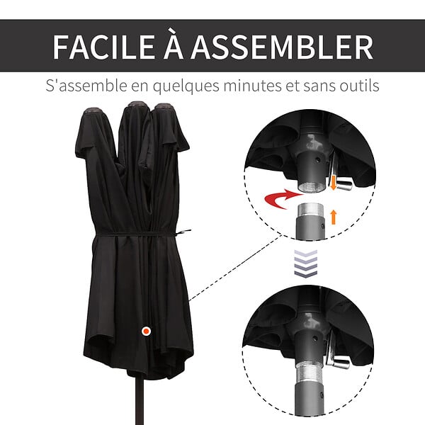 OUTSUNNY - Parasol de jardin XXL parasol grande taille 4,6L x 2,7l x 2,4H m ouverture fermeture manivelle acier polyester haute densité noir - large