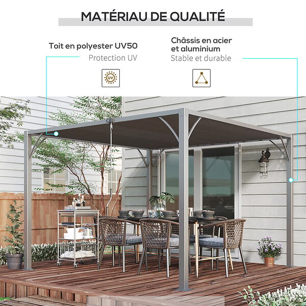 OUTSUNNY - Pergola lames orientables dim. 2,9L x 2,95l x 2,13H m structure alu. acier époxy polyester gris - large
