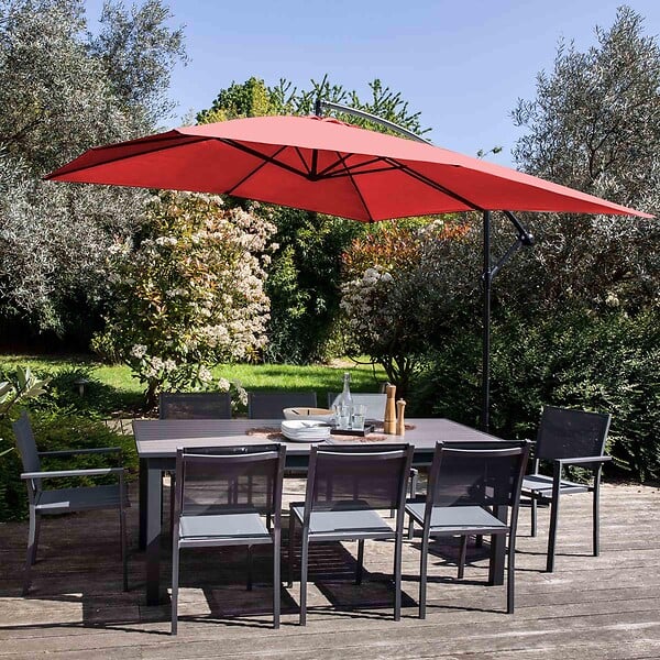OVIALA - Parasol déporté 3x3m acier rouge - Genova - large