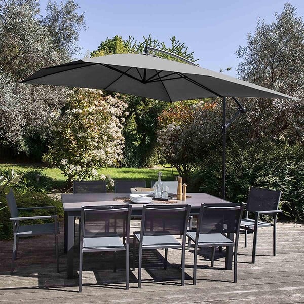 OVIALA - Parasol déporté 3x3m acier gris anthracite - Genova - large