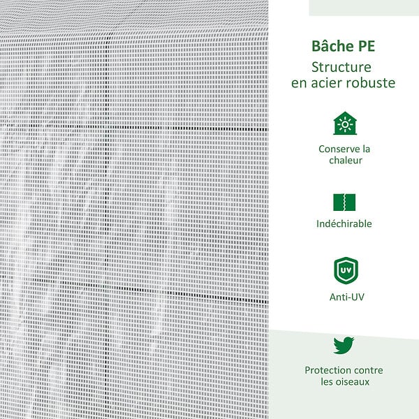 OUTSUNNY - Serre de jardin 2 tablettes dim. 1,86L x 1,2l x 1,9H m porte déroulante acier PE haute densité 140 g/m² transparent blanc - large