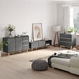 HOMCOM - Meuble TV banc TV 2 portes 2 niches design scandinave panneaux particules gris aspect bois clair - vignette