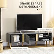 HOMCOM - Meuble TV banc TV 2 portes 2 niches design scandinave panneaux particules gris aspect bois clair - vignette