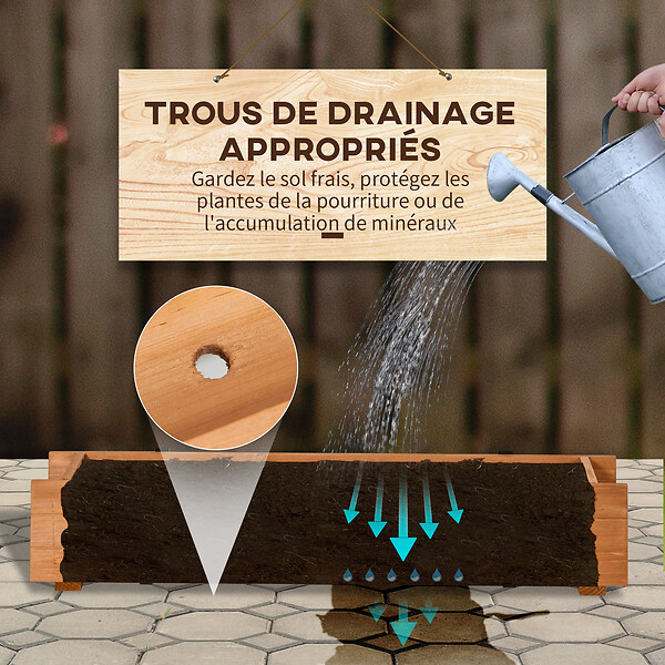 OUTSUNNY - Jardinière suspendue pour fleurs plantes - balconnière - crochets, système d'irrigation intégrés - bois sapin pré-huilé - large