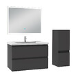 AICA SANITAIRE - Ensemble meuble de salle de bain 80cm, vasque céramique + colonne bas + miroir lumineux, anthracite - vignette