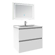 AICA SANITAIRE - Ensemble meuble de salle de bain 60cm, vasque céramique et LED miroir mural, blanc - vignette