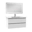AICA SANITAIRE - Ensemble meuble de salle de bain avec tiroirs 100cm, vasque céramique et LED miroir, blanc - vignette