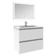 AICA SANITAIRE - Ensemble meuble de salle de bain 60cm, vasque céramique et LED miroir rectangulaire, blanc - vignette