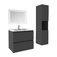 AICA SANITAIRE - Ensemble meuble de salle de bain 60cm, vasque céramique + colonne haut + LED miroir rectangulaire, anthracite - vignette
