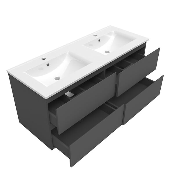 AICA SANITAIRE - Ensemble meuble de salle de bain 120cm, vasque céramique et LED miroir rectangulaire, anthracite - large
