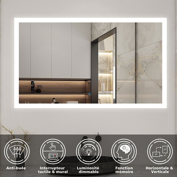AICA SANITAIRE - Ensemble meuble de salle de bain 120cm, vasque céramique et LED miroir rectangulaire, anthracite - large