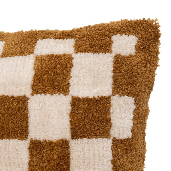 ATMOSPHERA - Coussin décoratif motif Damier tufté Jaune ocre 38 x 58 cm - large
