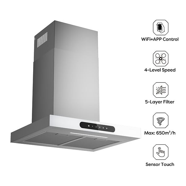 CIARRA - Hotte Apisrante 60cm 650 m³/h 4Vitesses Booster Fonction APP+WIFI CD6102W - large