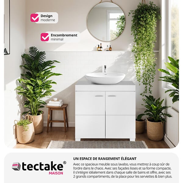 TECTAKE - Meuble sous-lavabo Idris, 2 compartiments, capacité de charge env. 35 kg - large