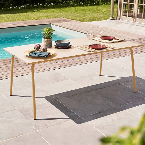 OVIALA - Table de jardin rectangulaire en métal 8 places 180 cm ivoire - Palavas - large
