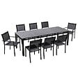 OVIALA - Ensemble table de jardin extensible et 8 assises en aluminium gris - Galilée - vignette