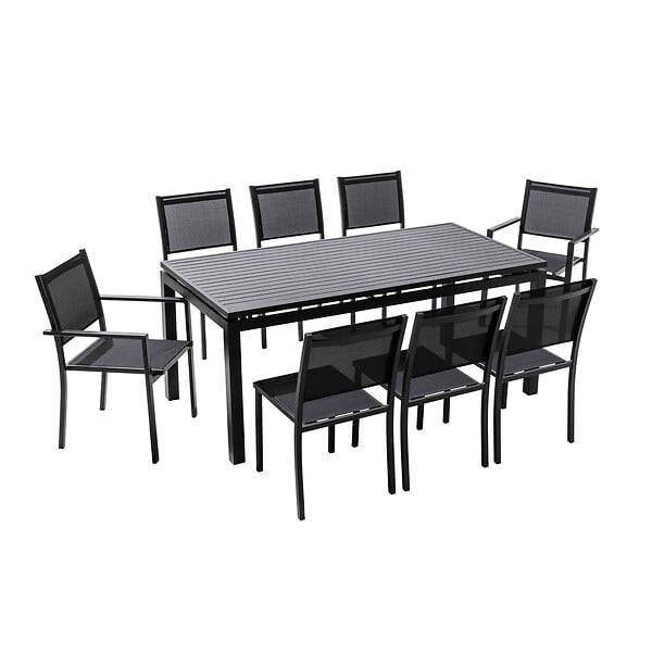 OVIALA - Ensemble table de jardin extensible et 8 assises en aluminium gris - Galilée - large