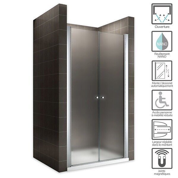 SANIVERRE - GINA Porte de douche H.185 x L. 116 à 120 cm verre dépoli opaque 6 mm - large