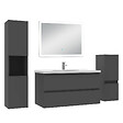 AICA SANITAIRE - Ensemble meuble Salle de Bain 100cm avec simple vasque et colonne et miroir lumineux dimmable anthracite - vignette