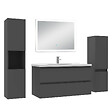 AICA SANITAIRE - Ensemble meuble Salle de Bain 100cm simple vasque avec colonne et miroir lumineux dimmable anthracite - vignette