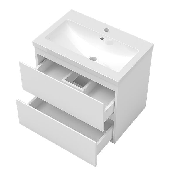AICA SANITAIRE - Ensemble meubles Salle de Bain 60cm vasque + miroir lumineux Blanc - large