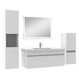 AICA SANITAIRE - Ensemble meuble Salle de Bain 100cm avec simple vasque + colonne + miroir lumineux dimmable blanc - vignette