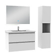 AICA SANITAIRE - Ensemble meuble Salle de Bain 80cm avec vasque et colonne et miroir lumineux dimmable blanc - vignette