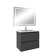 AICA SANITAIRE - Ensemble meuble Salle de Bain 60cm Anthracite simple vasque et miroir lumineux 3 couleurs et dimmable - vignette