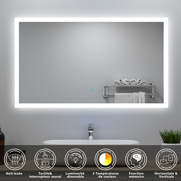 AICA SANITAIRE - Ensemble meuble Salle de Bain 120cm double vasque avec colonne + miroir lumineux dimmable anthracite - large