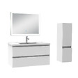 AICA SANITAIRE - Ensemble meuble Salle de Bain 100cm avec vasque et colonne et miroir lumineux 3 couleurs blanc - vignette