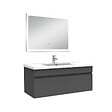 AICA SANITAIRE - Ensemble meuble Salle de Bain 100cm simple vasque + miroir lumineux 3 couleurs + dimmable anthracite - vignette