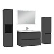 AICA SANITAIRE - Ensemble meuble Salle de Bain 80cm simple vasque avec colonne et miroir lumineux dimmable anthracite - vignette