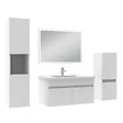 AICA SANITAIRE - Ensemble meuble Salle de Bain 80cm avec simple vasque + colonne + miroir lumineux dimmable blanc - vignette