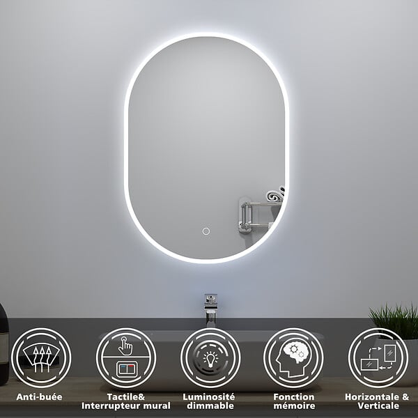 AICA SANITAIRE - Ensemble meubles Salle de Bain 60cm vasque + miroir lumineux Anthracite - large